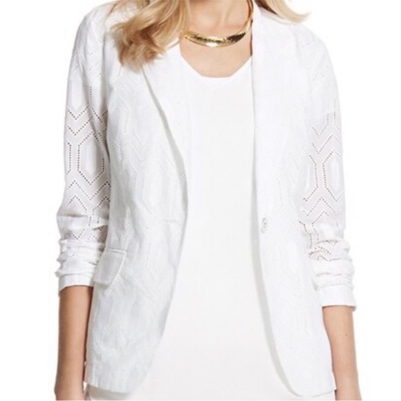 Chico's Celebration White Eyelet Blazer, Size 2 a(Size L 12) Lightweight Summer - Picture 1 of 4